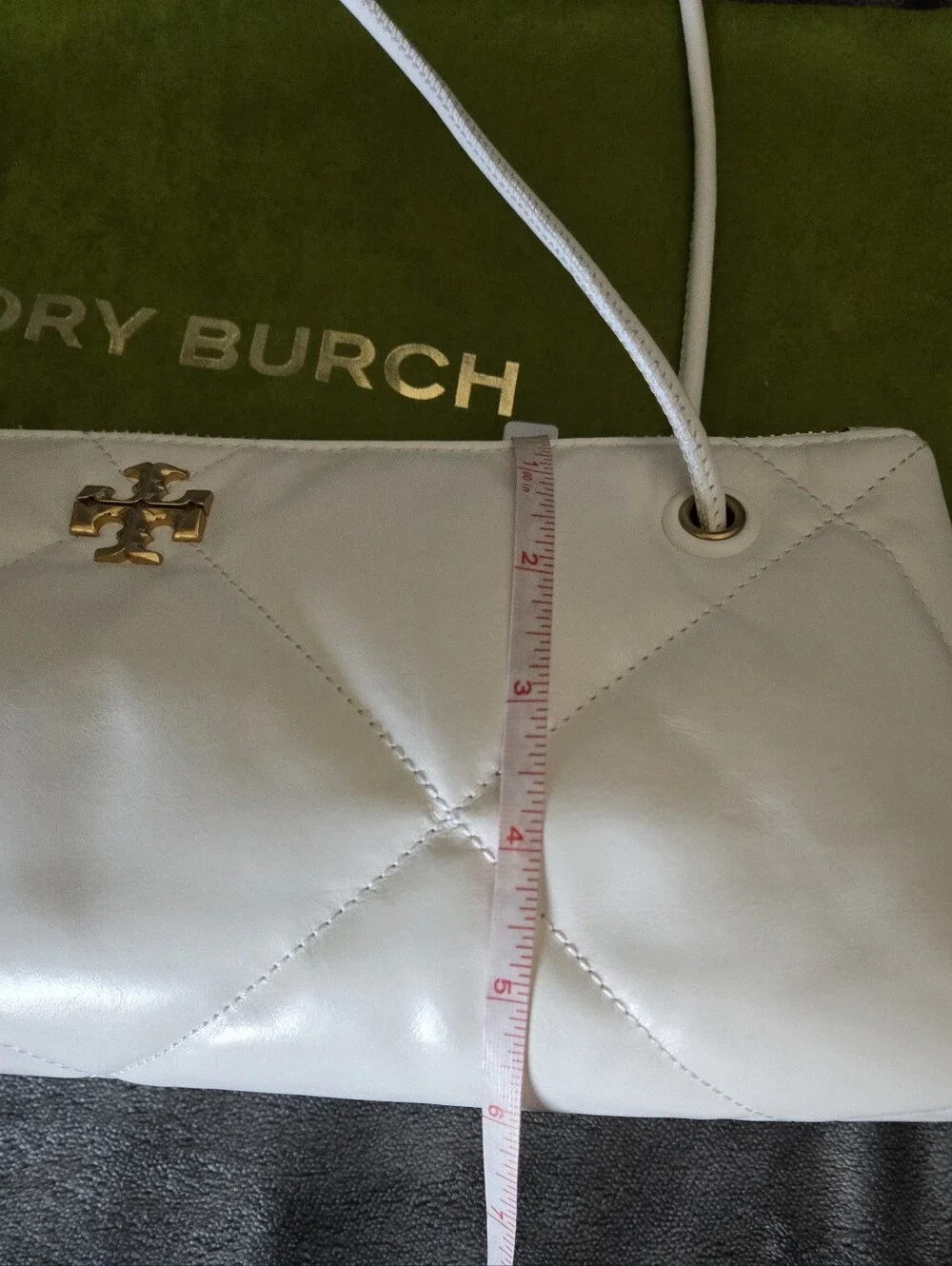 Tory Burch White Quilted Leather Shoulder Bag with Gold Logo Accent